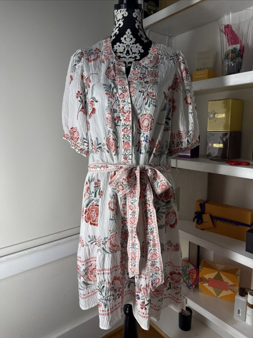 Joie Floral Puff Sleeve Dress Belted Size 1X Floral Coquette Wedding Guest